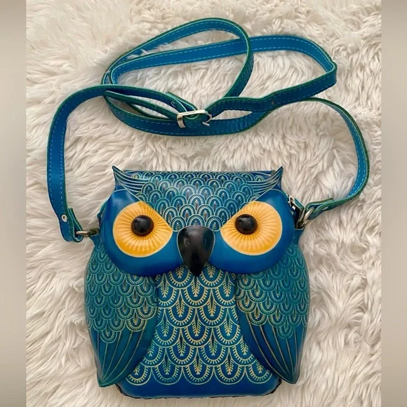 NWOT PurseWorld Australia Unique Blue Owl Crossbody Purse - Picture 1 of 8